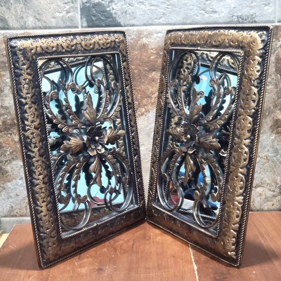 Wall Hanging Decor Mirror Metal Floral Pattern Overlay Wrought Metal Frame - Picture 4 of 13